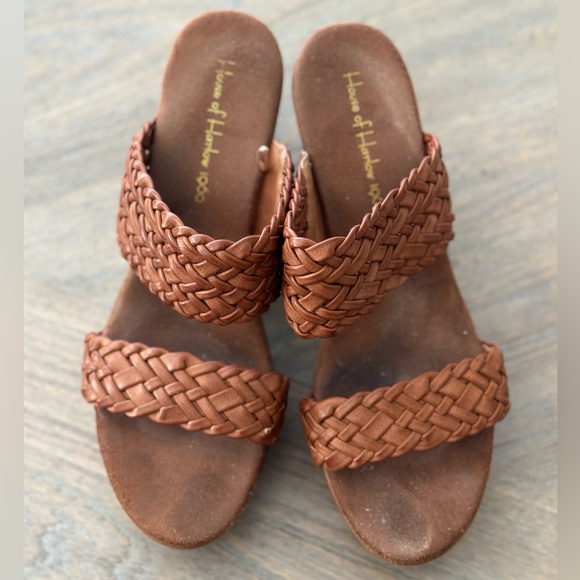 House of Harlow 1960 Brown Clog Platform Open Toe Braided Leather Sandals 10 - Picture 2 of 5
